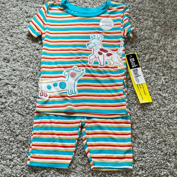 Mick Mack LTD Bamboo Shortsleeve Set Size 4T NWT Red Blue Striped Puppies Soft - Picture 1 of 7